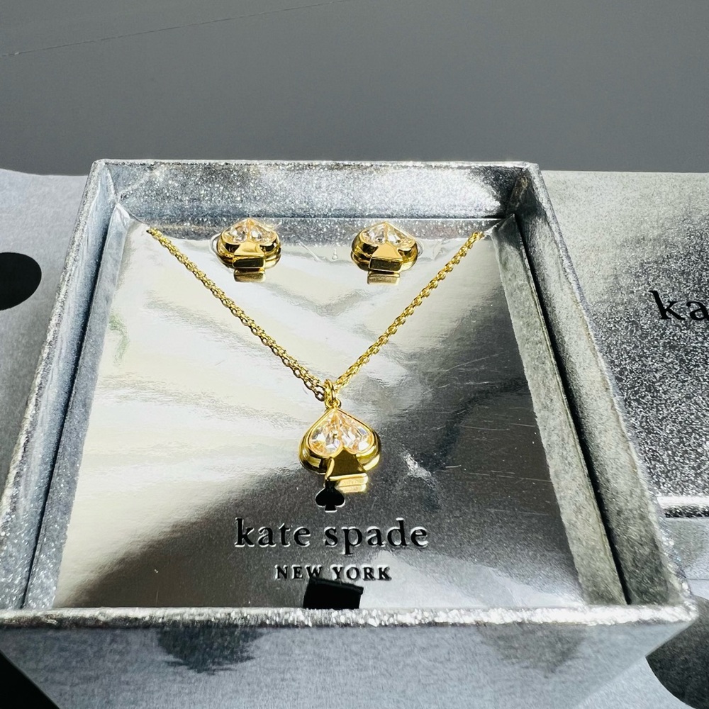 Kate Spade Yours Truly Pave Studs & Mini Pendant Boxed Set Gold-tone
